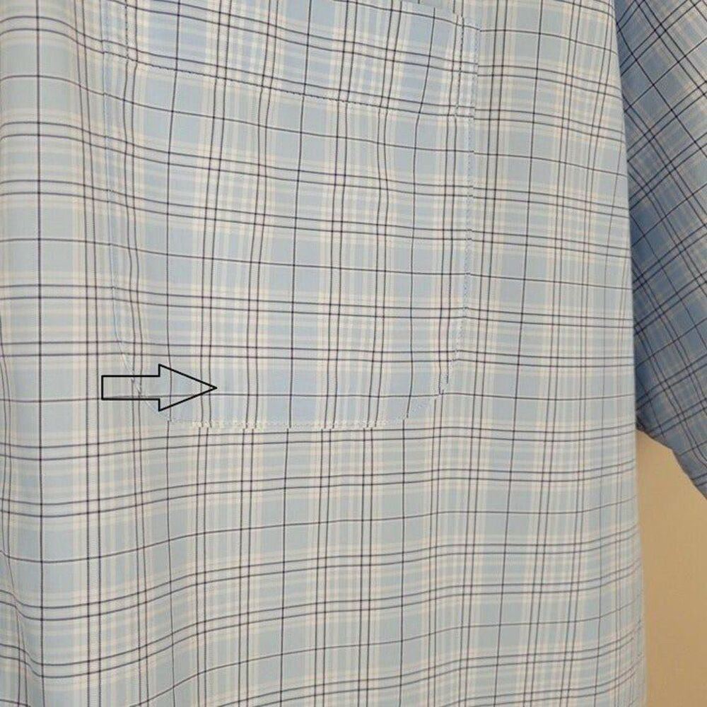Peter Millar Size XXL Plaid Short Sleeve Button Up Shirt Baby Blue - Picture 9 of 12
